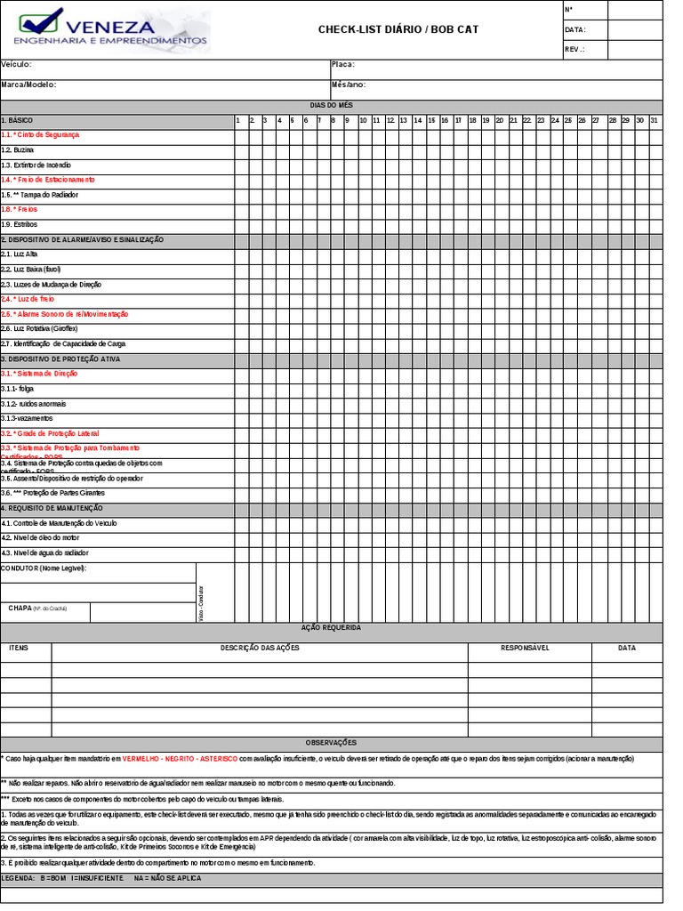 Check List Bob Cat | Download grátis PDF | Transporte | Bens manufaturados