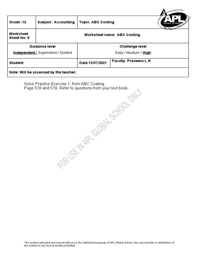 Solve Practice Exercise 1, From ABC Costing. Page 578 and 579, Refer To ...