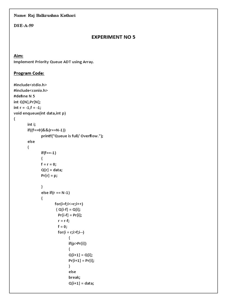 Implementing a Priority Queue Data Structure Using an Array Enqueue