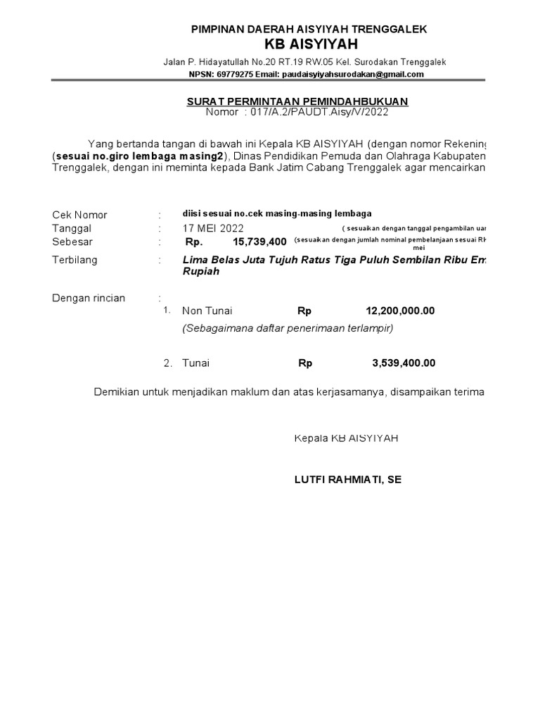 Pemindahbukuan Bank Jatim 2021 PDF