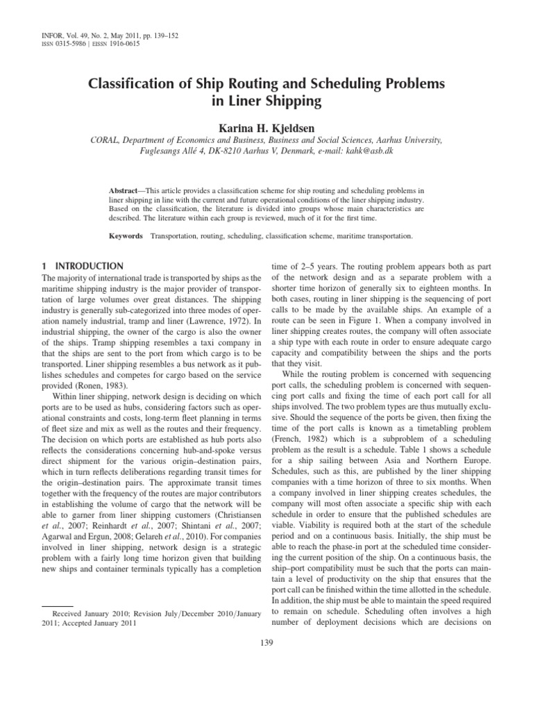Classification of Ship Routing and Scheduling Problems in Liner
