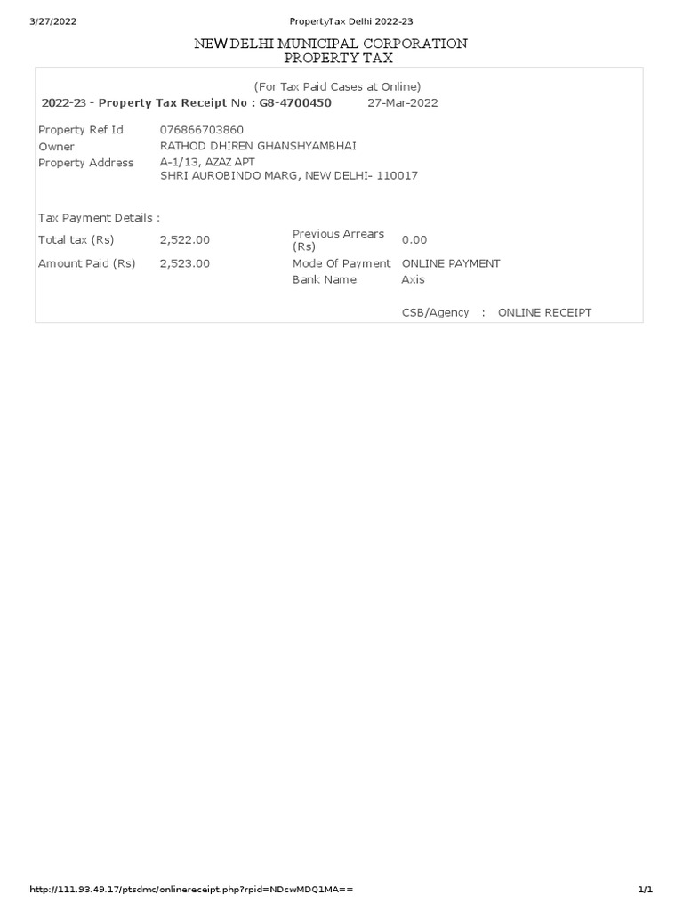 file property tax online delhi