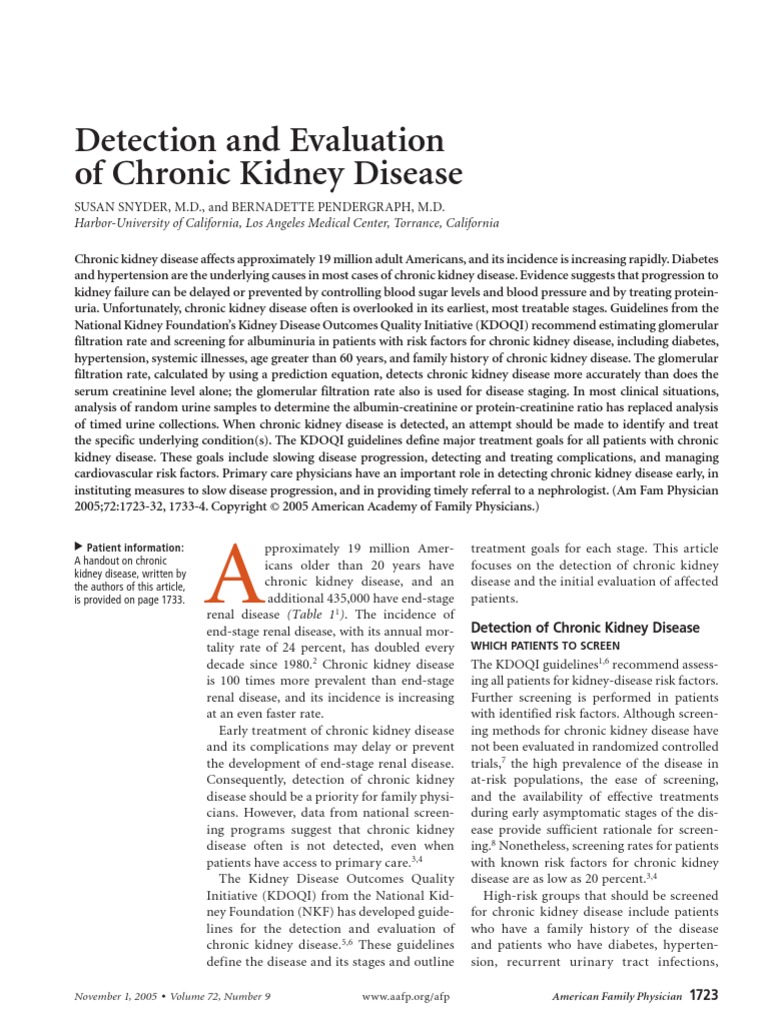 Detection and Evaluation of Chronic Kidney Disease | PDF