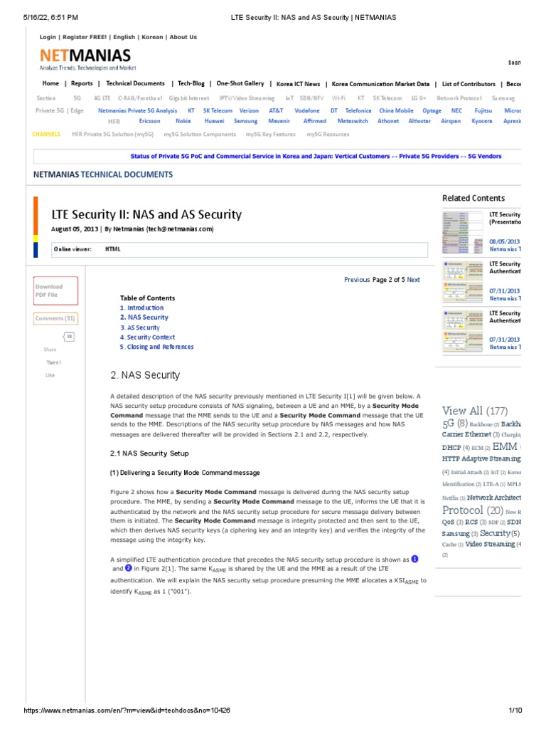 Lte Security Ii Nas and As Security Netmanias2 PDF Encryption