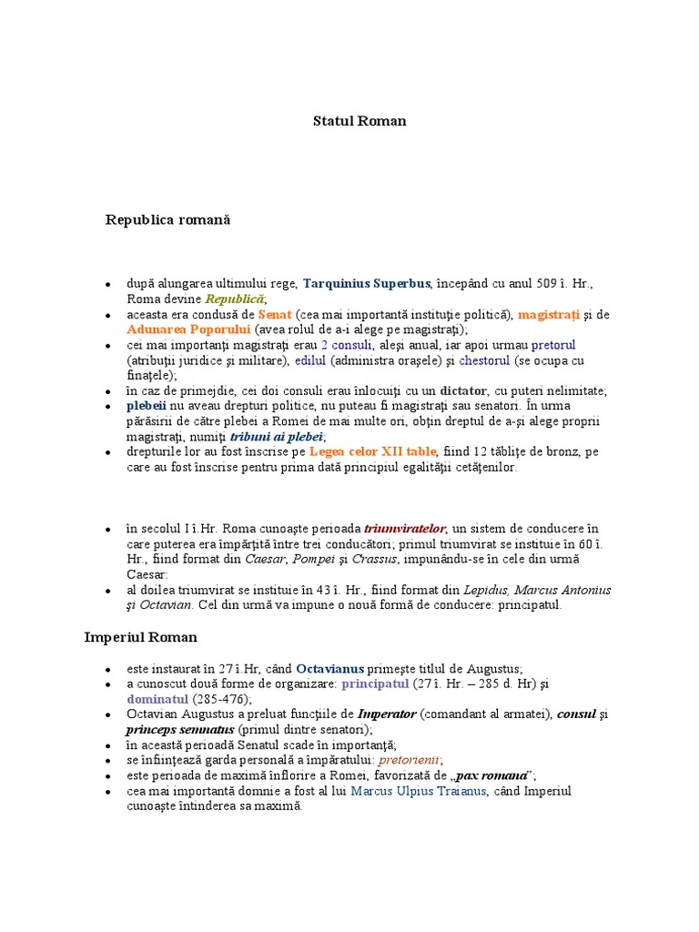 Statul Roman Cls A A9a | PDF