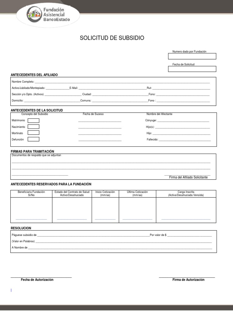 Solicitud de Subsidio | PDF