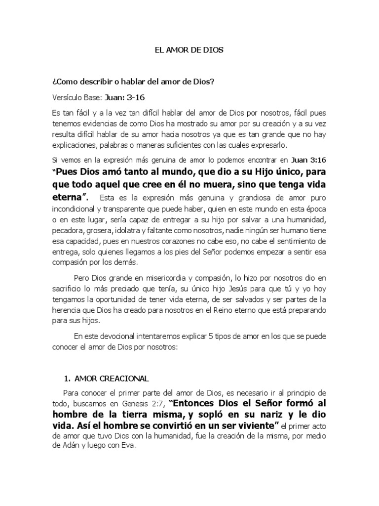 El Amor de Dios | PDF | Amor | Cristo (título)
