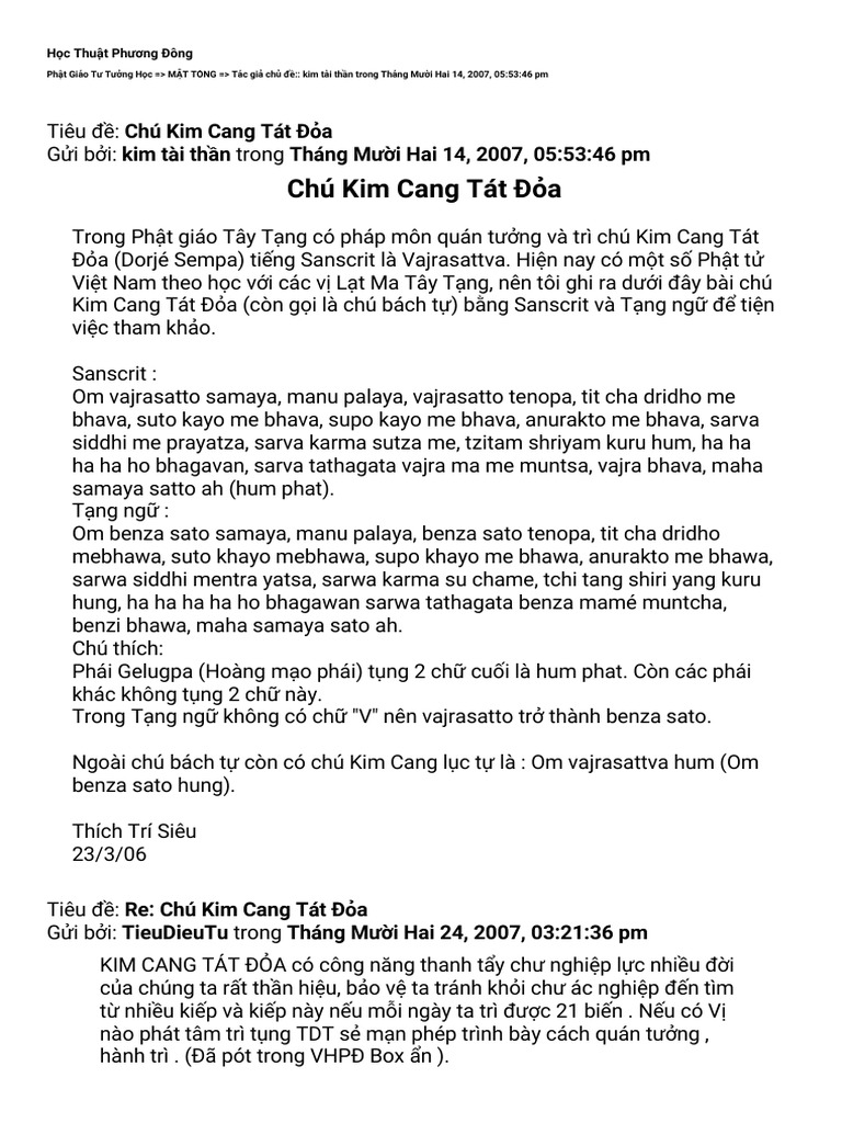 Thần chú Kim Cương Tát Đỏa 100 âm và phiên bản thực hành