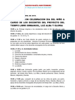 Programacion Celebracion Dia Del Niño A Cargo de Los Docentes Del Proyecto Del Tiempo Libre Emmanuel, Luz Alba Y Gloria