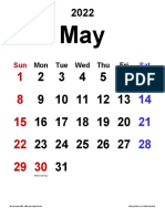 May 2022 Calendar Portrait Classic