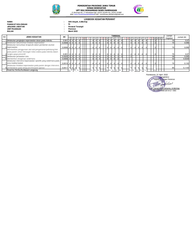 Logbook Maret 2022 1 Pdf
