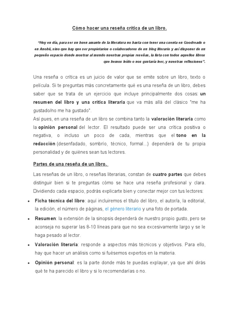 Guía para hacer reseñas críticas de libros | PDF | Libros | Autor