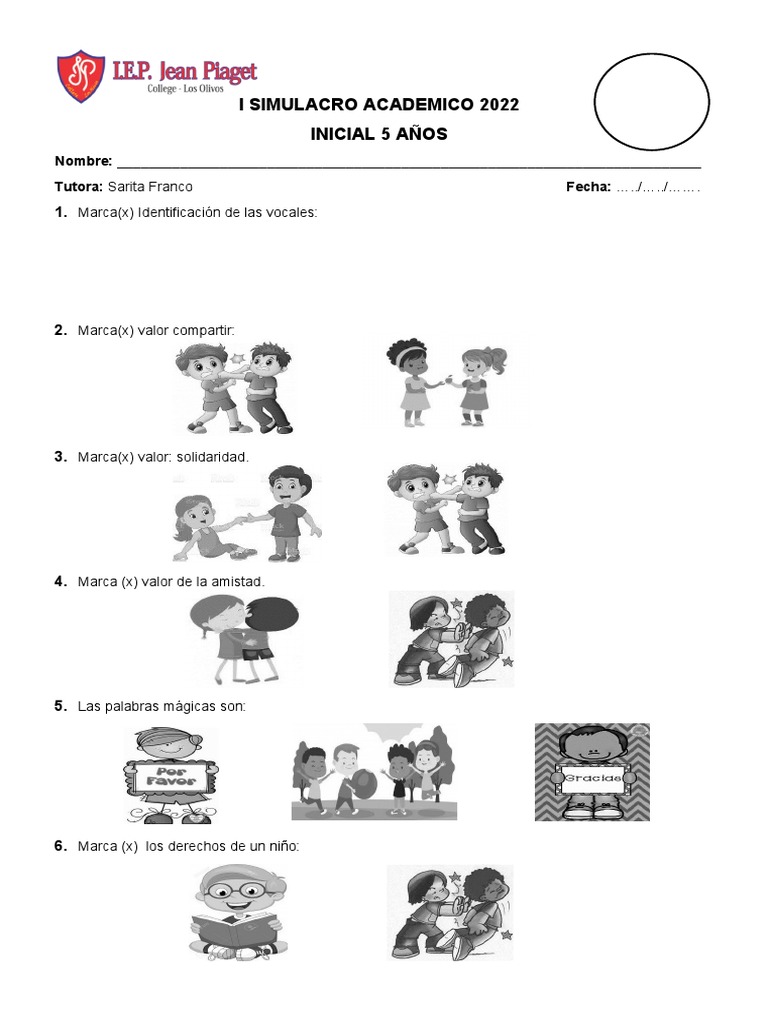 Examen Final de Personal Social Inicial 5 Años | PDF
