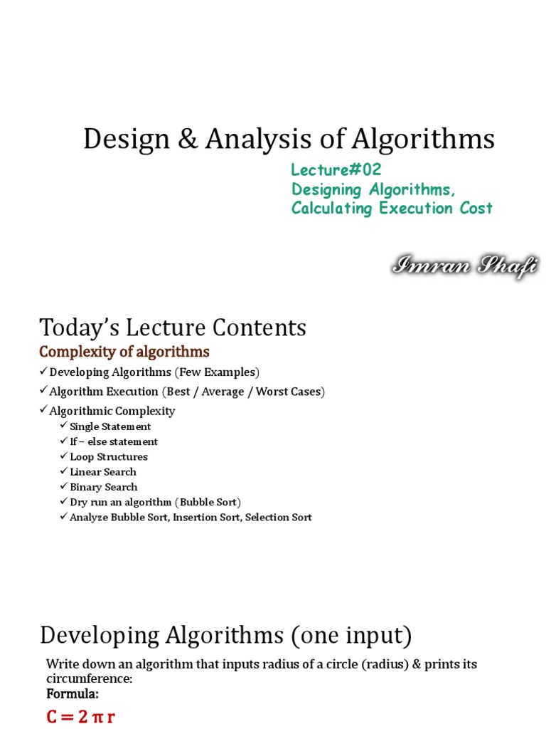 Lecture#02, DAA, Designing Algorithms, Calculating Costs | Download ...