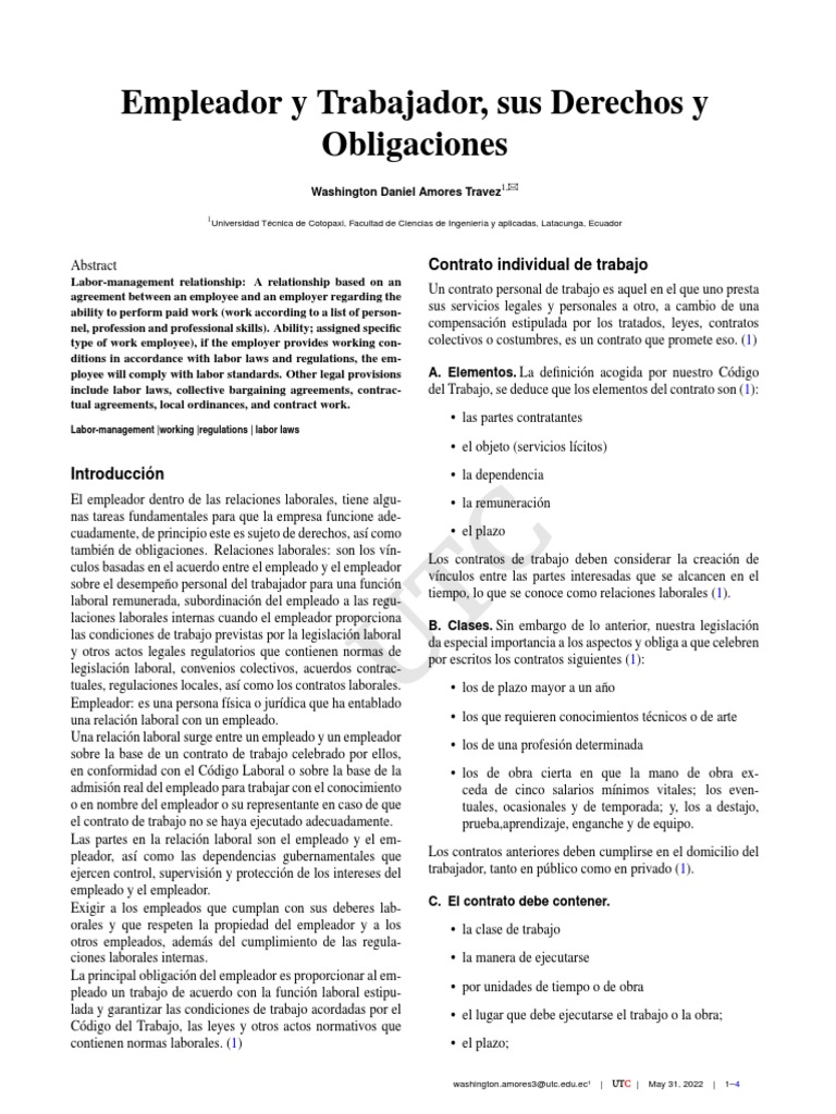 Legislación Laboral Código Del Trabajo (Ecuador) PDF Derecho