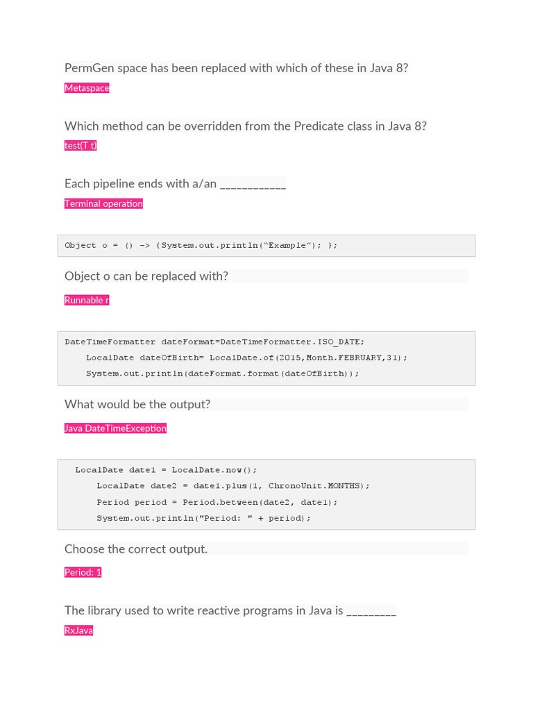 Java 8 Features and Concepts Quiz | PDF