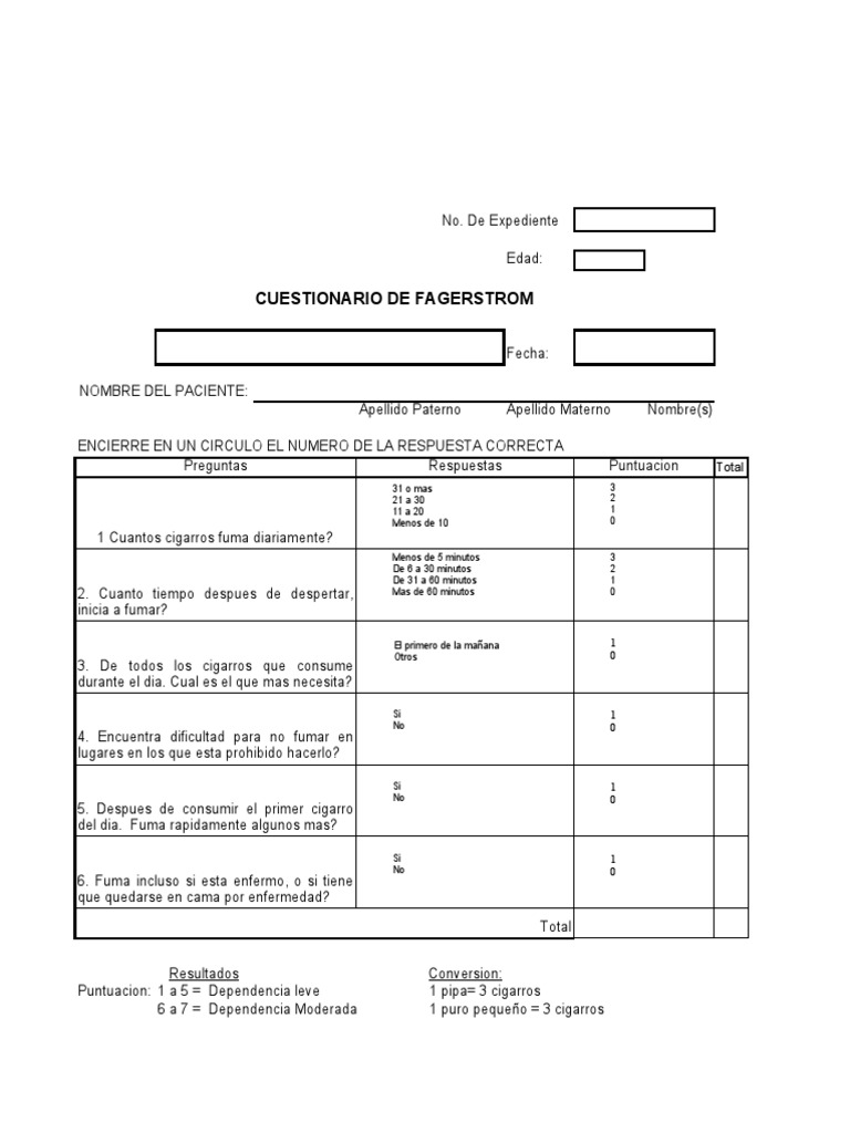 Formato Cuestionario de Fagerstrom Impre PDF Enfermedades y
