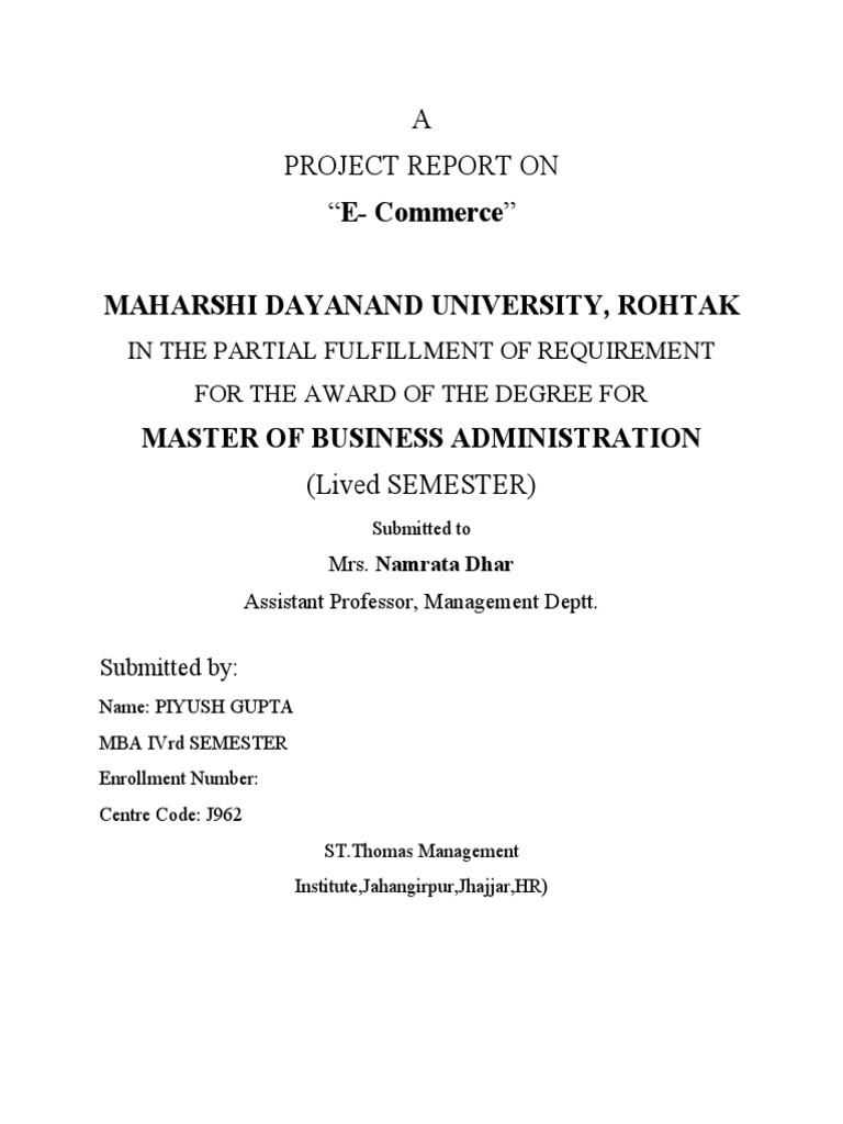 PROJECT REPORT ON E Commerce | PDF | E Commerce | Internet