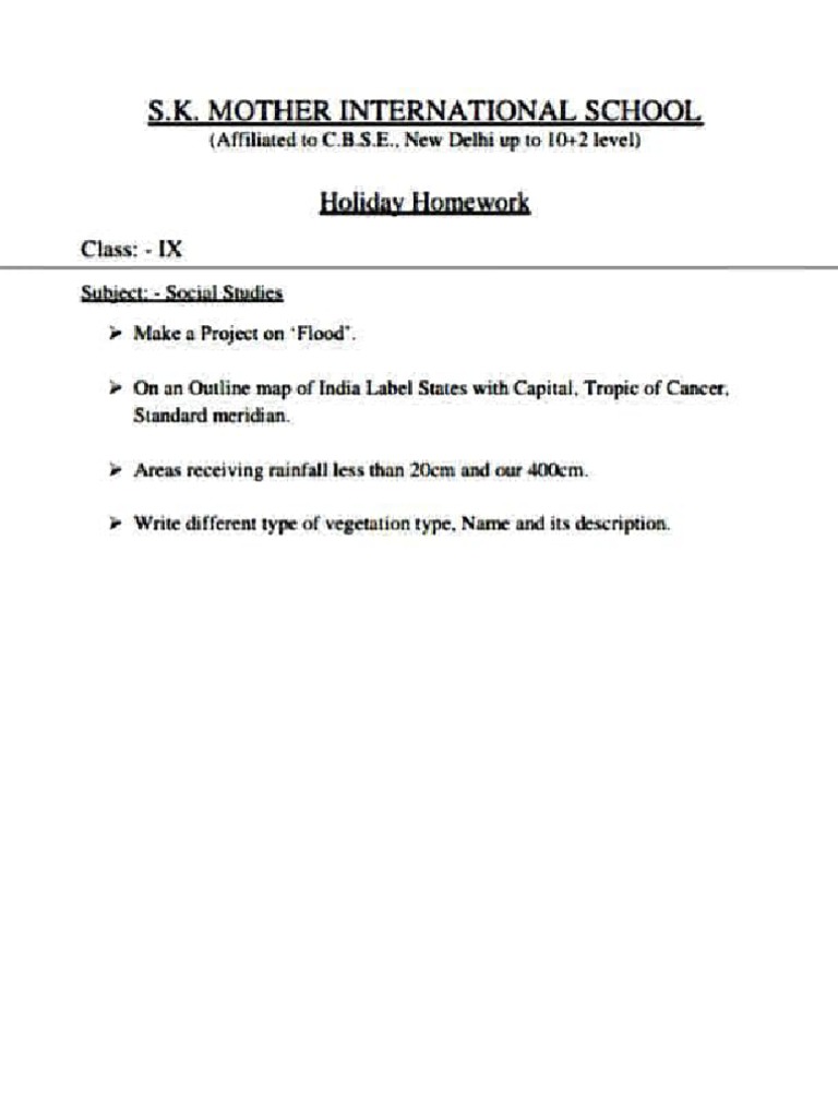 Class 9th Holiday Homework | PDF