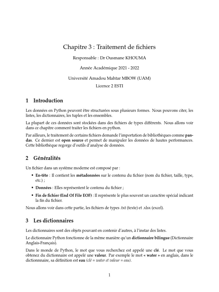 Traitement de fichiers en Python | PDF | Microsoft Excel | Fichier ...