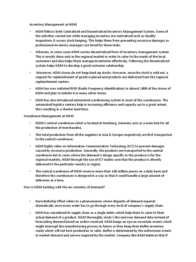 H&M | PDF | Warehouse | Supply Chain
