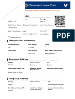 Passenger Locator Form: Personal Information