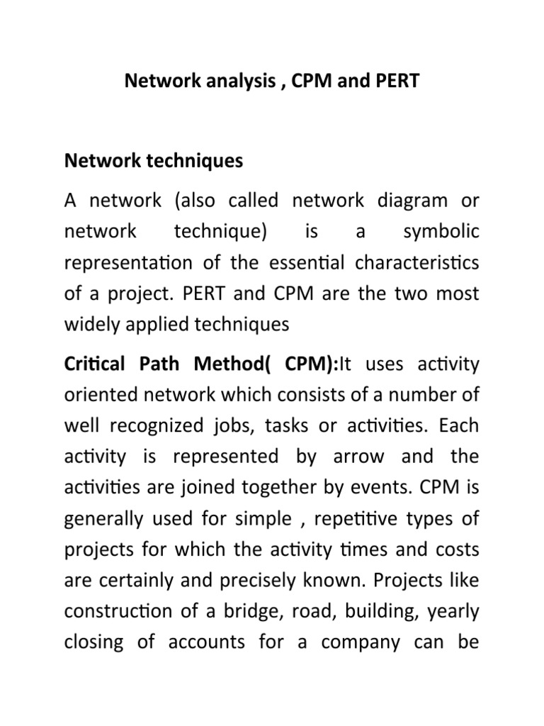 Network Analysis, CPM and PERT Network Techniques PDF Analysis