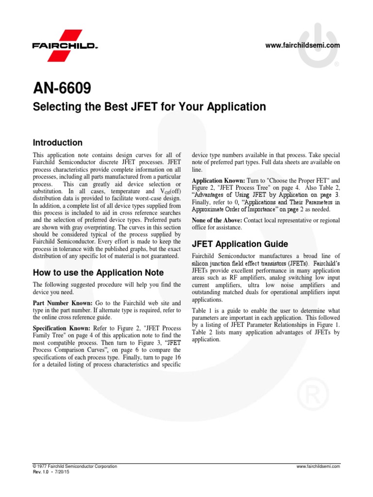 Selecting The Best JFET For Your Application Application Known Turn