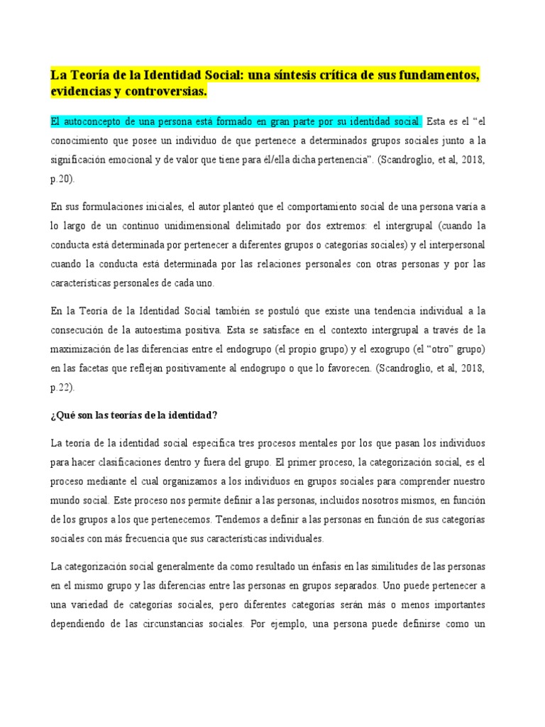 Teoría de la Identidad Social: Análisis Crítico | PDF | Comportamiento ...