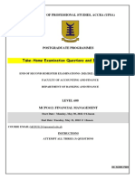 Take Home Examination... Financial Management 2021.2022... MBA Questions