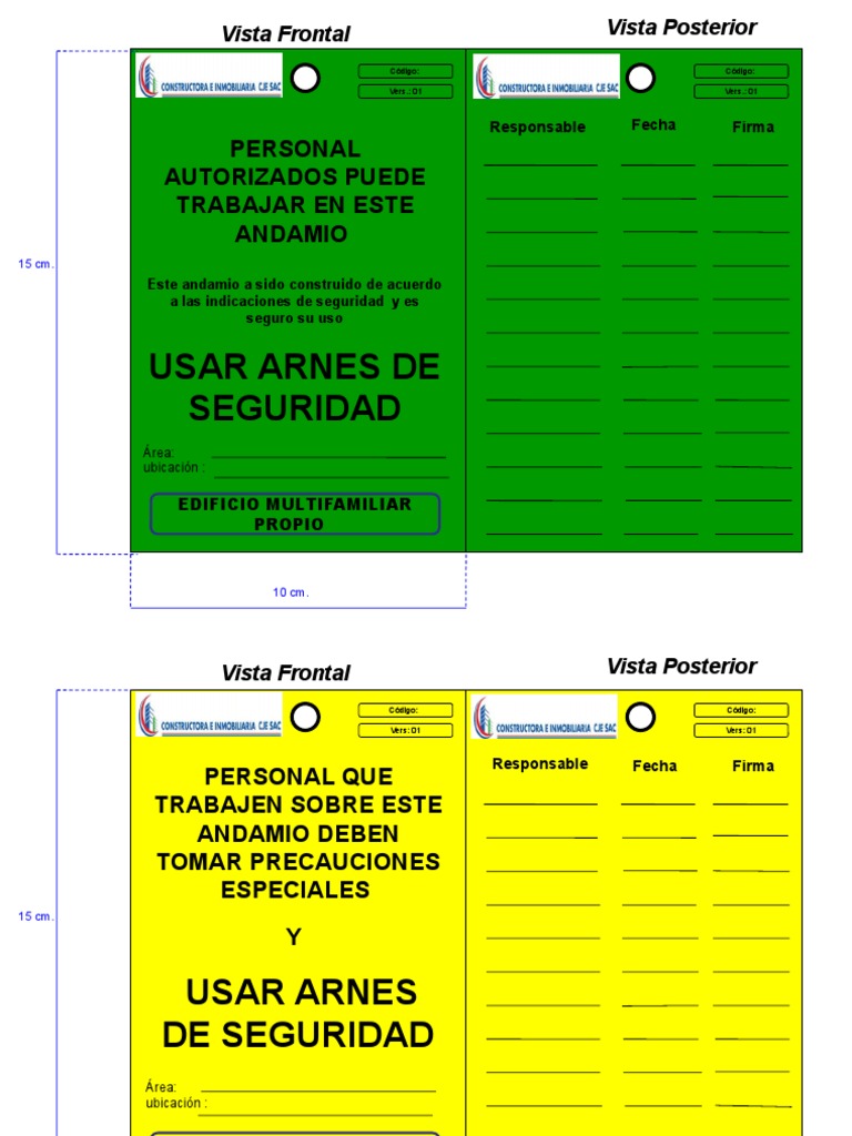 Tarjetas para Inspeccion de Andamios | PDF