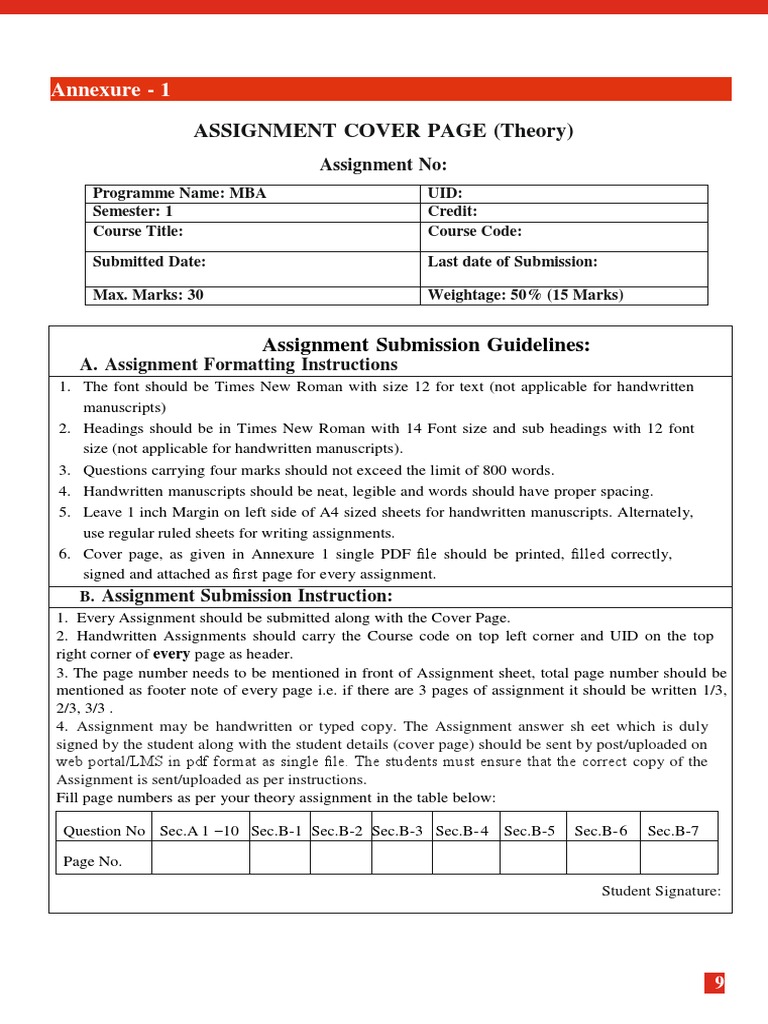 Assignment Cover Page Guidelines | PDF