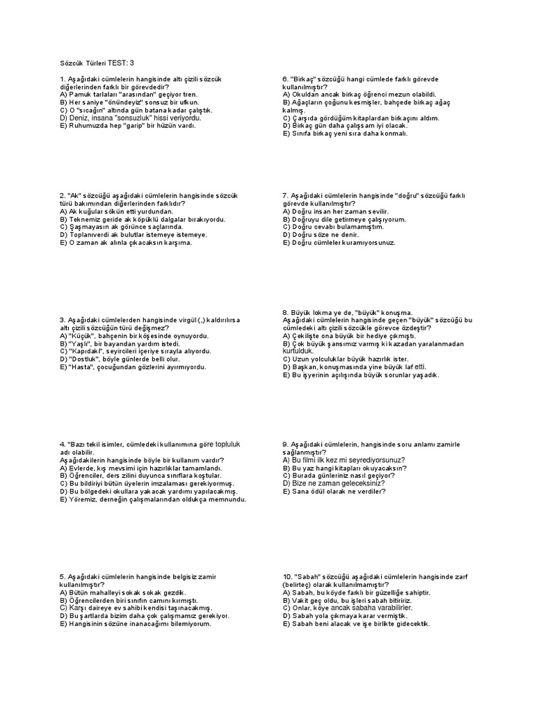 TÜRKÇETest 3 | PDF