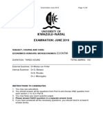 Examination: June 2016: Subject, Course and Code: Economics Honours