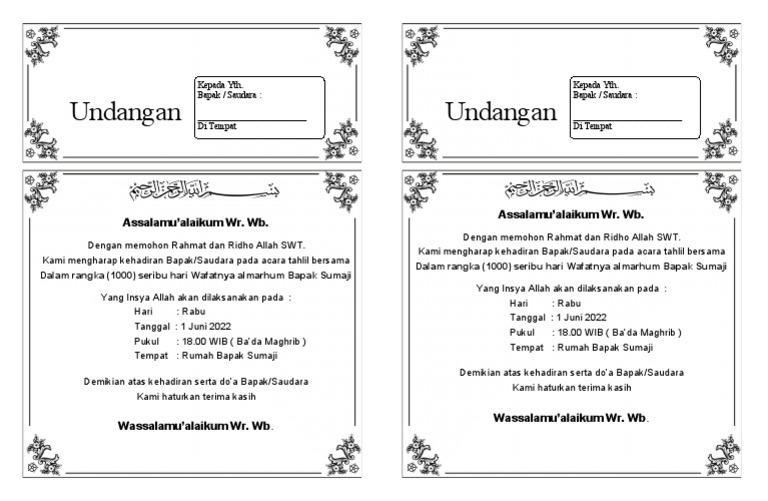 Undangan Tahlil Seribu Hari PDF