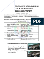 Apostolic Jesus Name Church-Manukan Sunday School Department Accomplishment Report