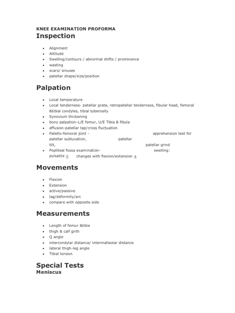 Knee Examination Assessment Guide | PDF | Wellness | Science & Mathematics