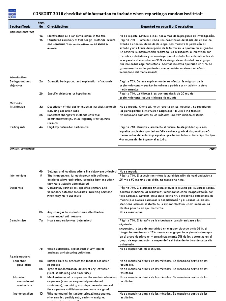 H. CONSORT 2010 Checklist RCT 1 | PDF | Método científico | Métodos ...