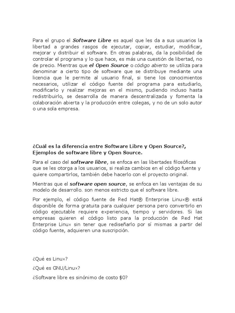 Diferencia Entre Software Libre y Open Source | PDF | Software libre ...