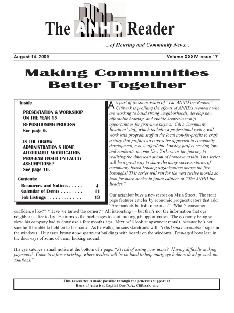 The Reader Making Communities Better Together PDF Housing