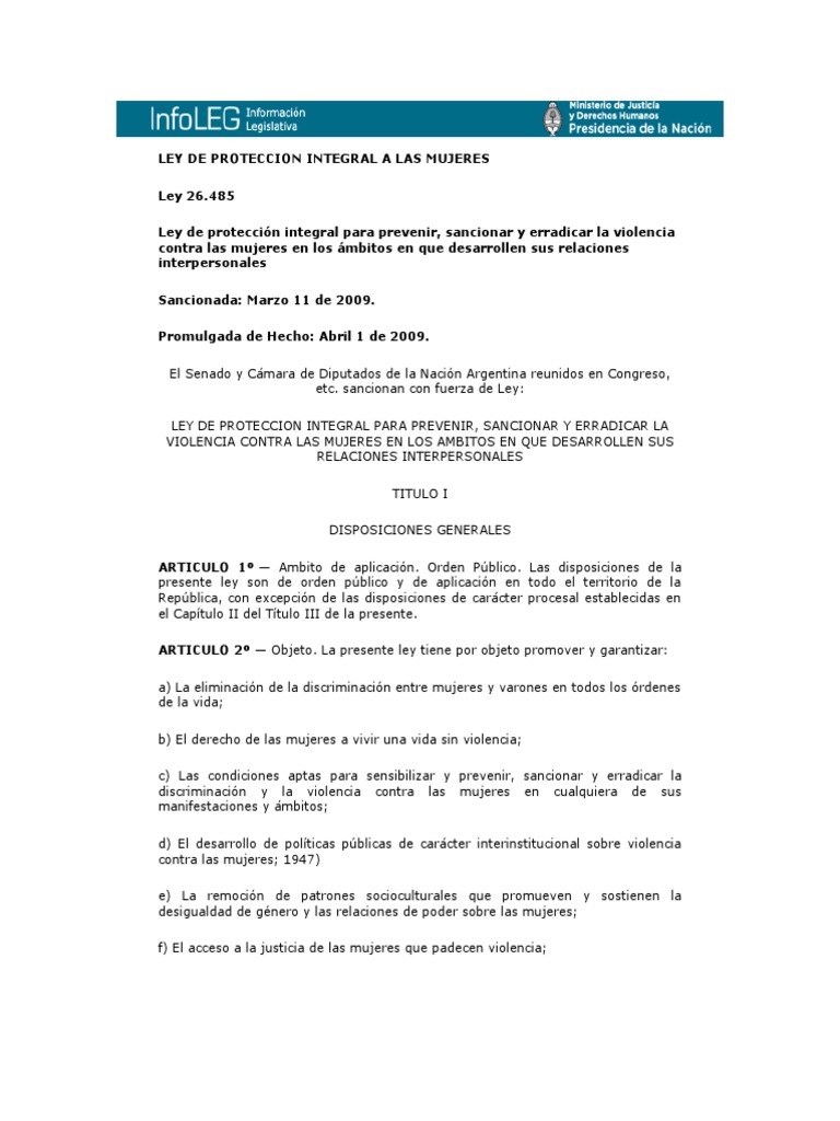 Ley de Proteccion Integral A Las Mujeres | PDF | La violencia contra ...