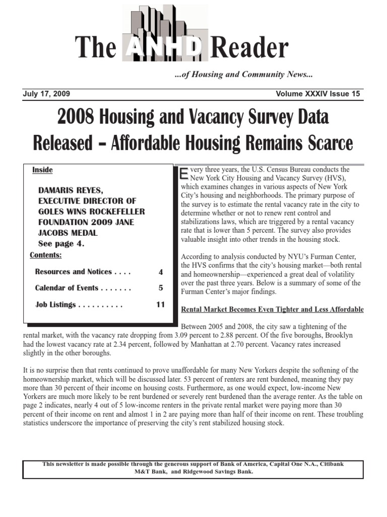 The Reader 2008 Housing and Vacancy Survey Data Released Affordable