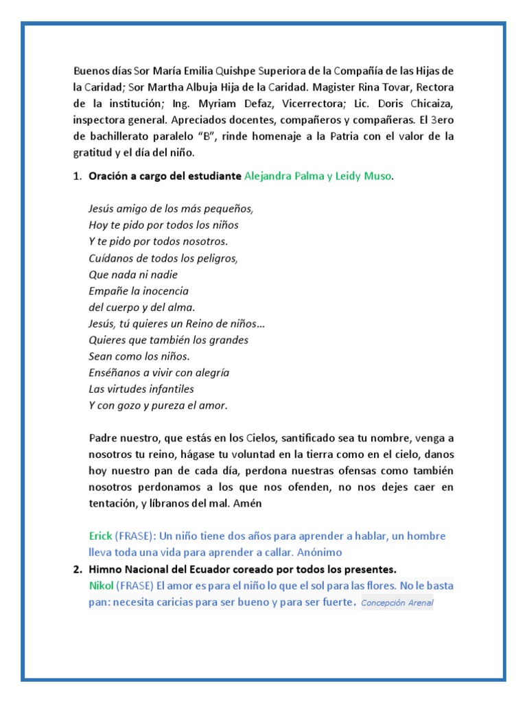 Homenaje a la Patria y el Día del Niño | PDF | Derechos de los niños ...
