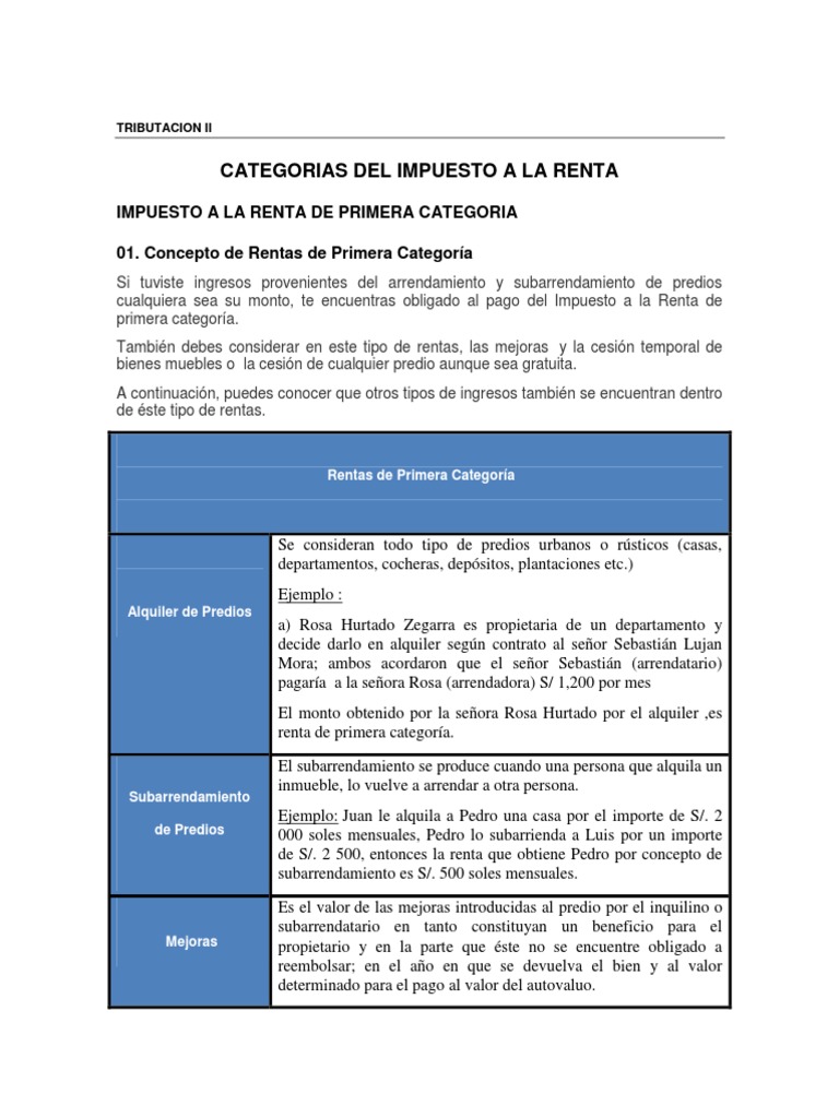 Categorías del Impuesto a la Renta | PDF | Impuestos | Impuesto sobre ...