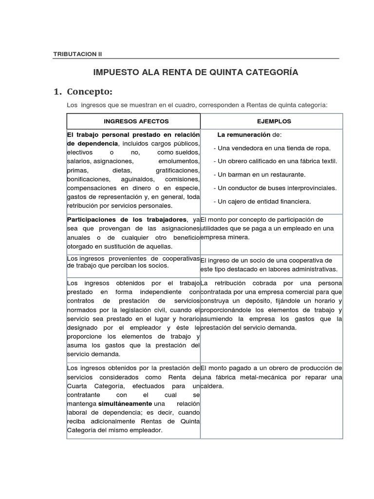 Impuesto a la Renta Quinta Categoría | PDF | Salario | Impuesto sobre ...