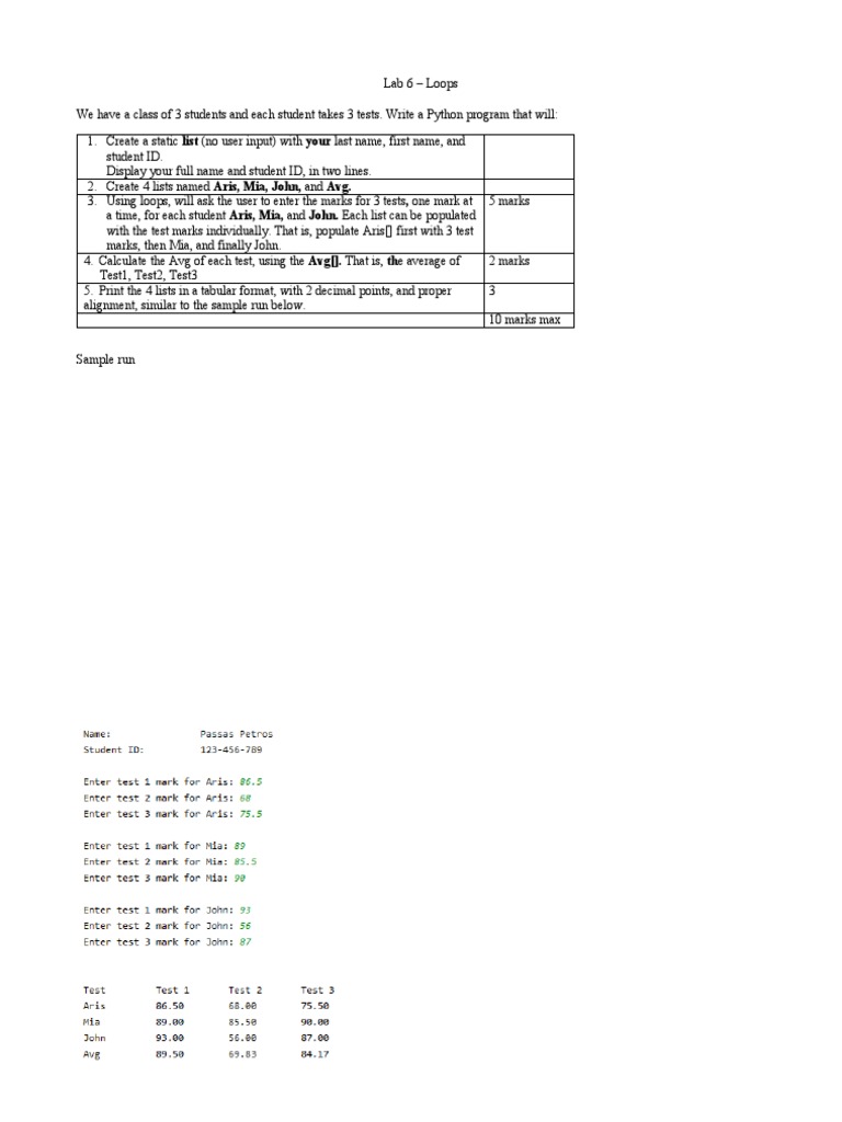 Python Program for Student Test Scores | PDF