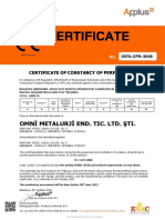Certificate: Omni Metalurji End. Tic. Ltd. Şti