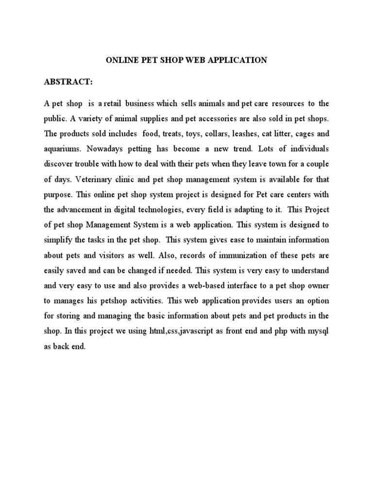Online Pet Shop  Application Abstract PDF Php Software Testing