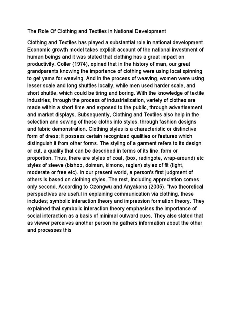 The Role Of Clothing And Textiles In National Development Pdf Lifestyle