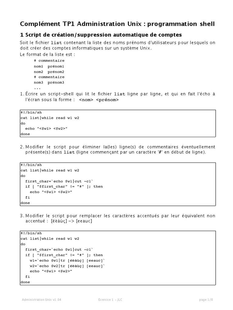 Script Shell pour Gestion des Comptes Unix | PDF | Gestion informatique ...